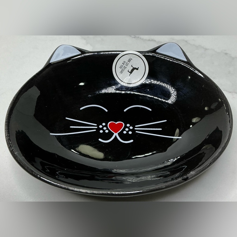 Park Life Designs~Black Oscar Cat Dish~Cat Shaped Food, Water, Trinket Dish New